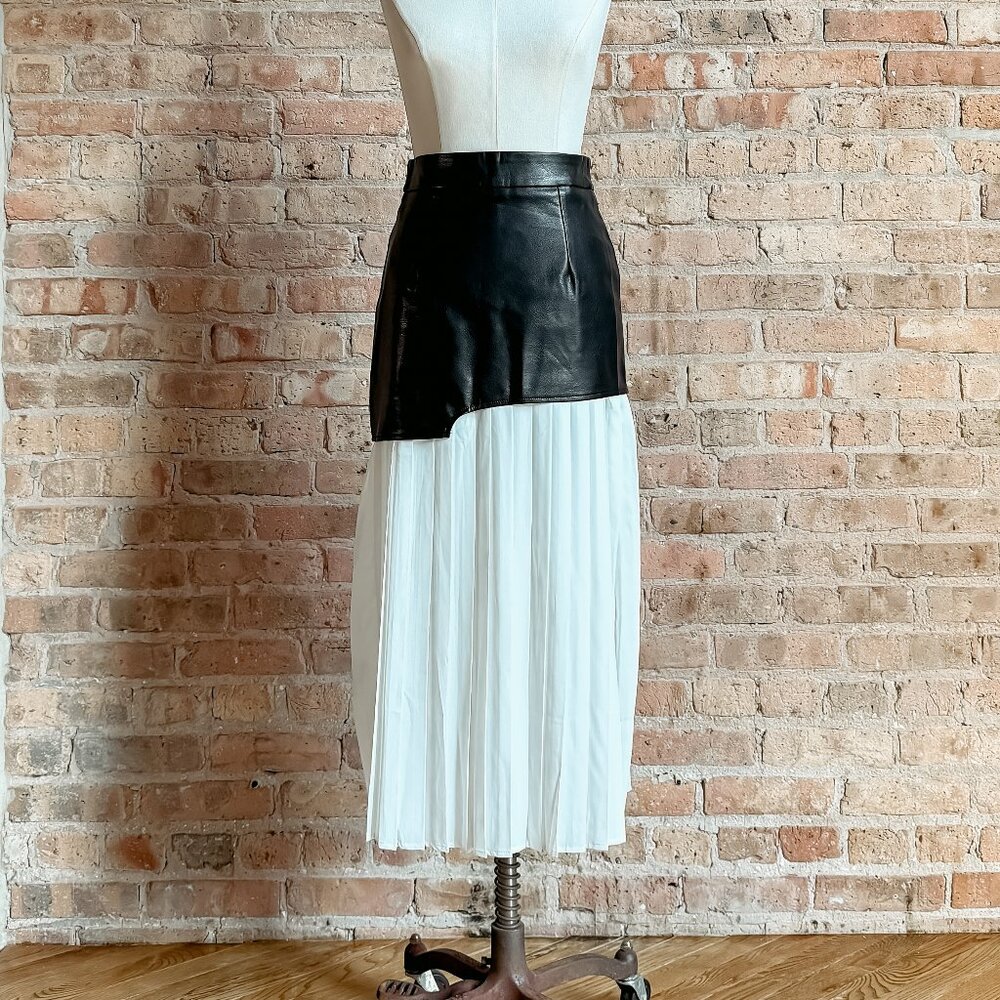 BNWOT Pleated Midi Skirt with Vegan Leather